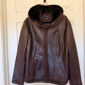 Ann Taylor Brown Leather Hooded Jacket size L